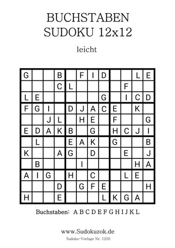 Buchstaben Sudoku 12x12 in der Stufe leicht zum Ausdruckens