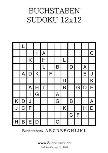 Buchstaben Sudoku 12x12 schwer zum Ausdruckens