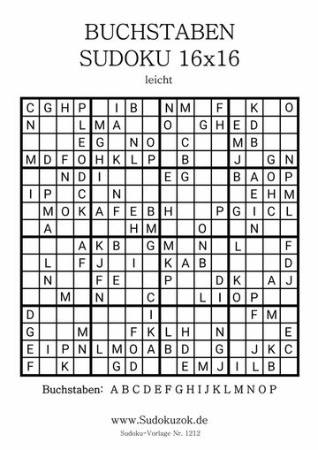 Buchstaben Sudoku 16x16 leicht kostenlos