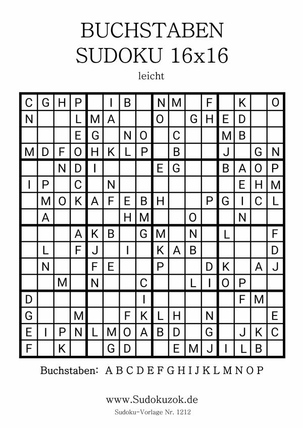 Buchstaben Sudoku 16x16 leicht