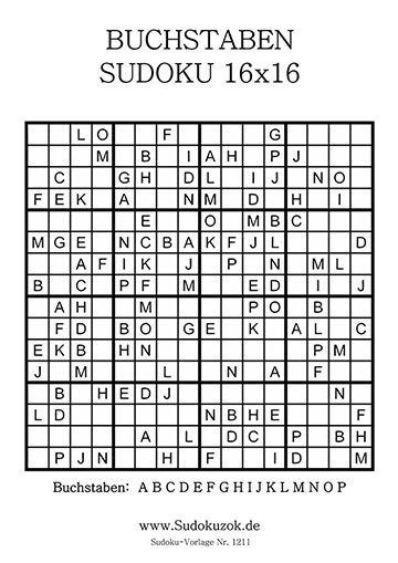 Buchstaben Sudoku 16x16 schwer