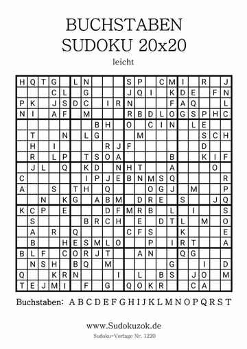 Buchstaben Sudoku 20x20 leicht zum Ausdrucken