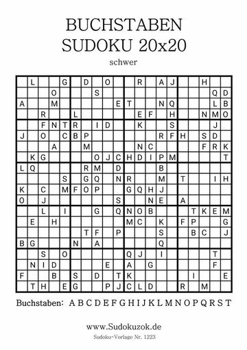 Buchstaben Sudoku 20x20 schwer kostenlos