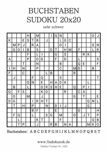 Buchstaben Sudoku 20x20 sehr schwer zum Ausdrucken
