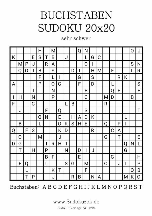 Buchstaben Sudoku 20x20 sehr schwer
