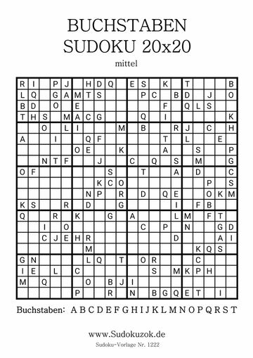 Buchstaben Sudoku 20x20 als gratis Vorlage