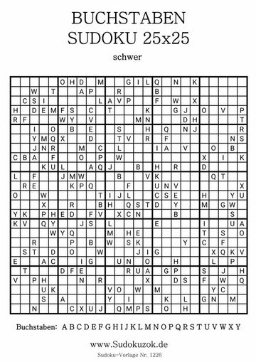Buchstaben Sudoku 25x25 schwer mit Lösung