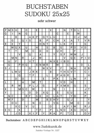 Buchstabensudoku 25x25 sehr schwer zum Ausdrucken