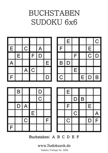 Buchstaben Sudoku 6x6 mit Lösung