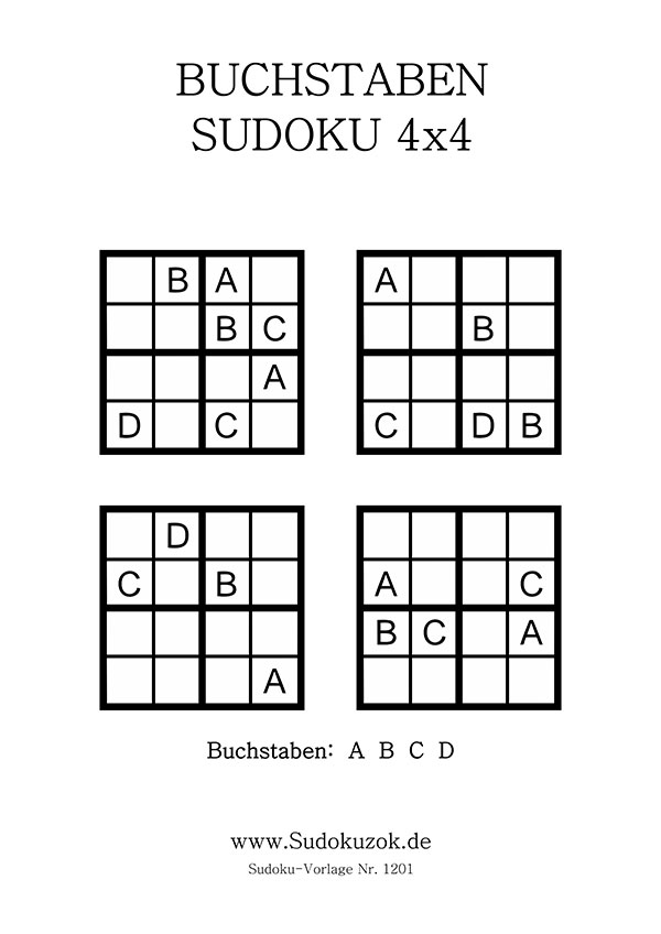 Buchstaben Sudoku 4x4 für Kinder