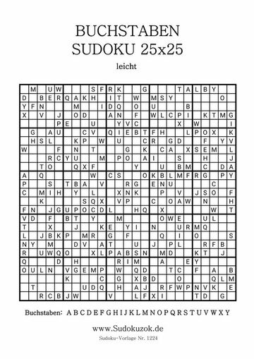 Buchstaben Sudoku 25x25 leicht kostenlos