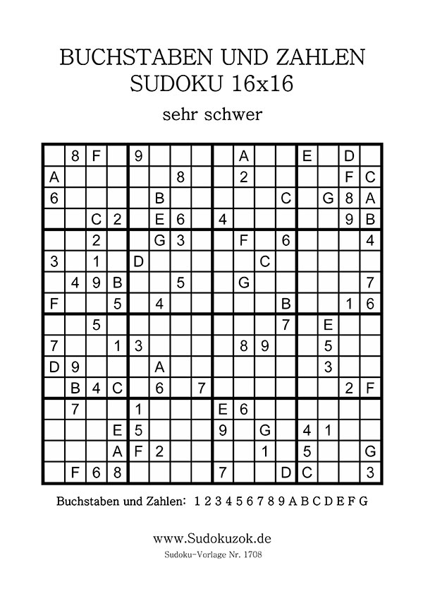 Sudoku 16x16 Buchstaben und Zahlen sehr schwer