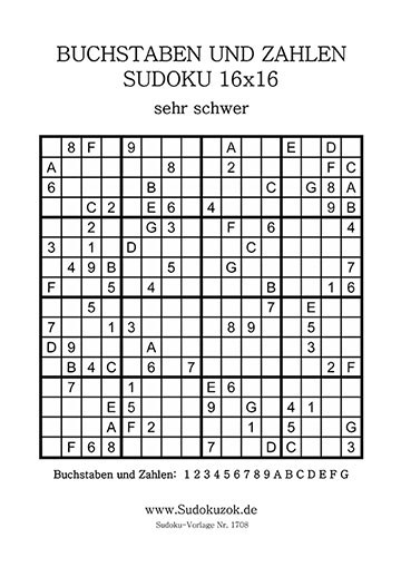 16x16 Sudoku Buchstaben und Zahlen teuflisch schwer