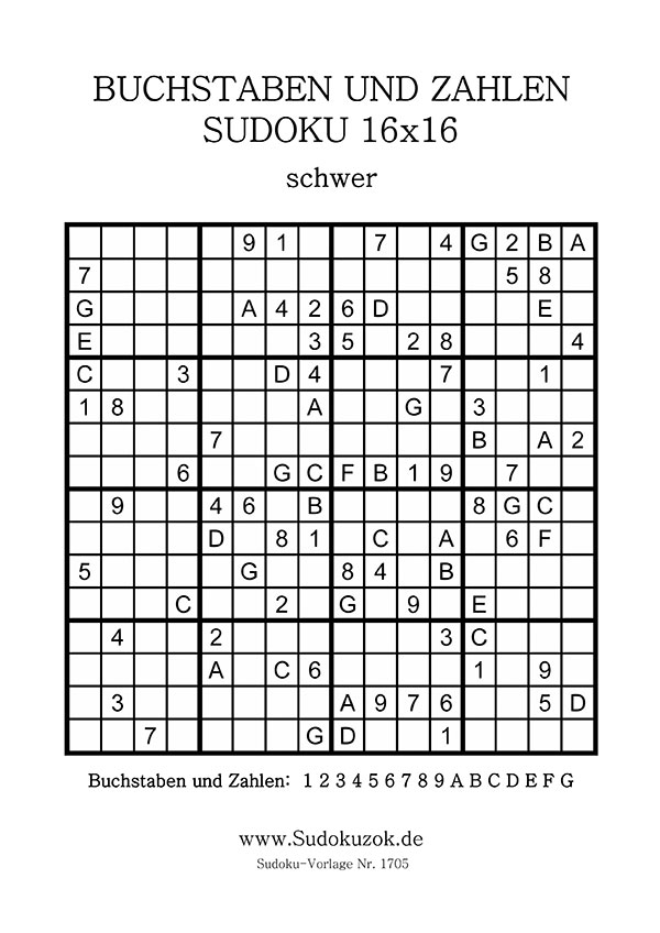 Buchstaben und Zahlen Sudoku schwer