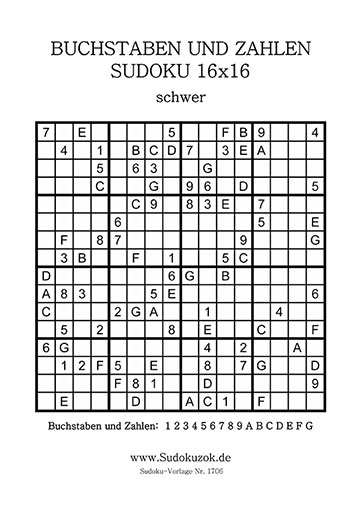 Sudoku Buchstaben und Zahlen schwer zum Drucken