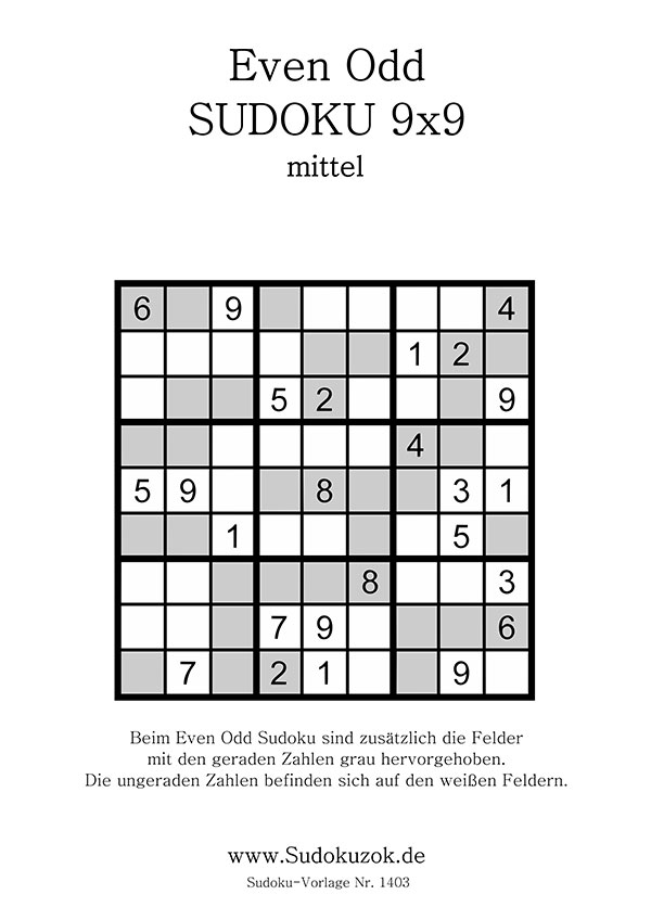 Even Odd Sudoku 9x9 mittel