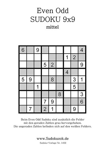 Even Odd Sudoku 9x9 PDF zum Drucken