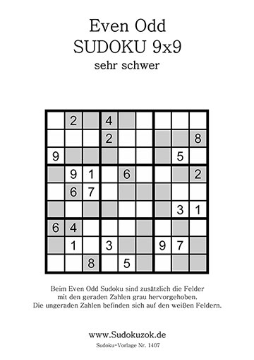 Even Odd Sudoku sehr schwer mit Lösung