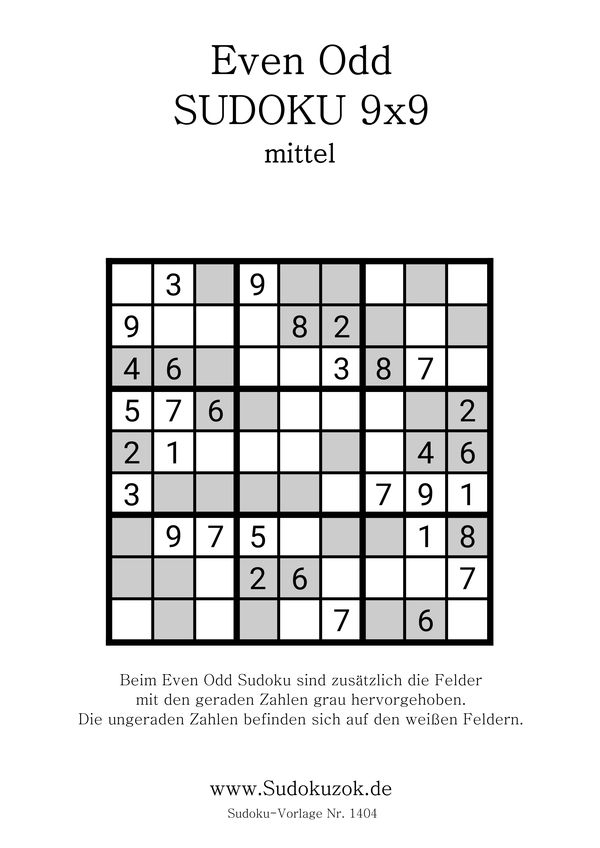 Sudoku gerade ungerade Zahlen