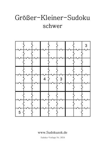 gratis Größer-Kleiner-Sudoku in der Stufe schwer mit Lösung
