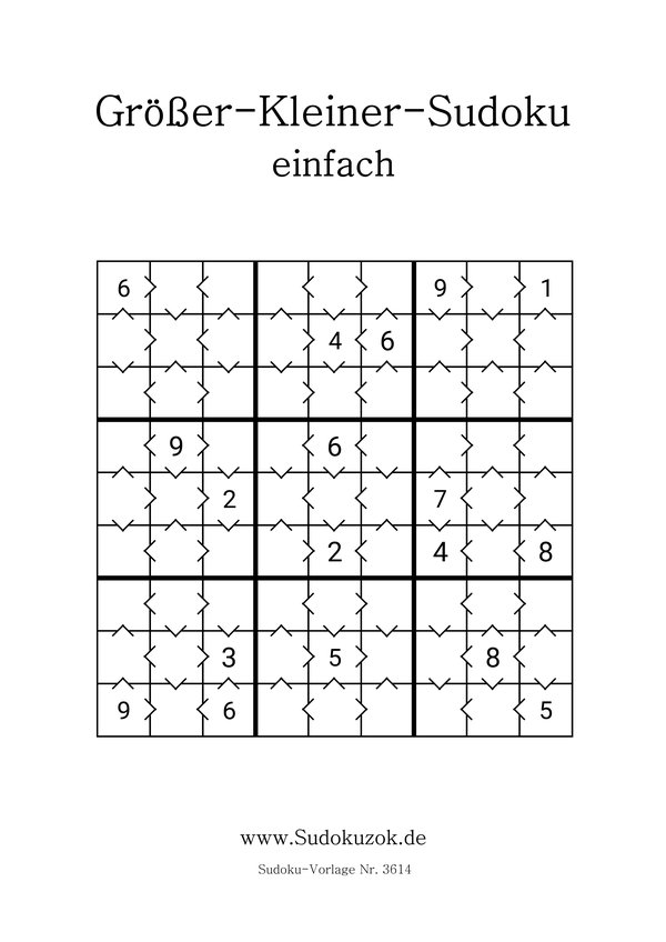 Größer-Kleiner-Sudoku mit Lösung