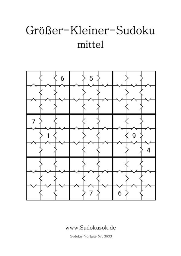 Größr-Kleiner-Sudoku Stufe mittel zum Ausdrucken