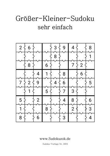 Größer-Kleiner-Sudoku sehr einfach zum Ausdrucken