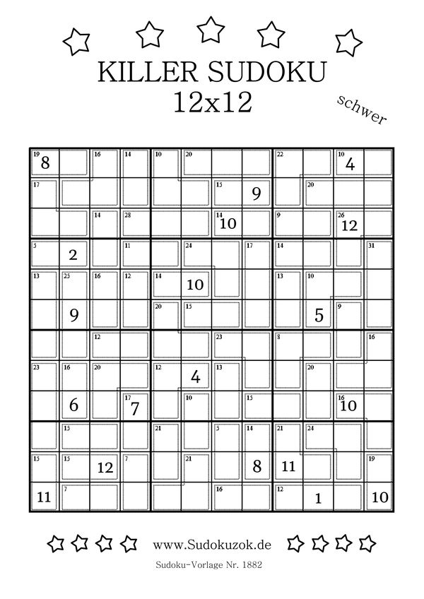 12x12 Killer Sudoku schwer ausdrucken