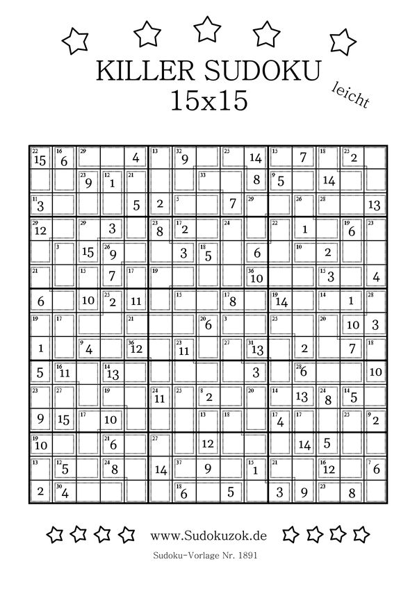 Killer Sudoku 15x15 Anfänger