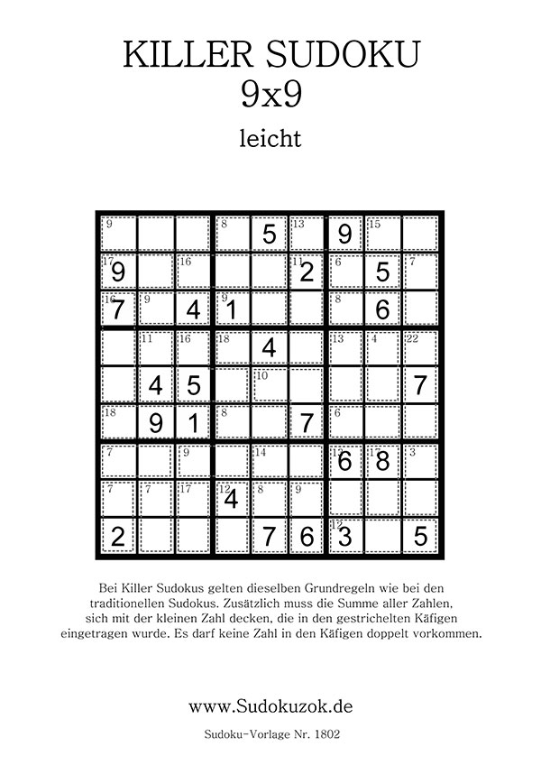 Killer Sudoku leicht kostenlos