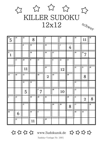 Killer Sudoku Rätsel 12x12 schwer