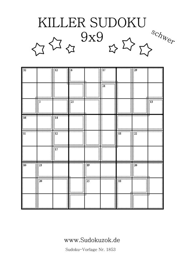 Killer sudoku sehr schwer für Meister