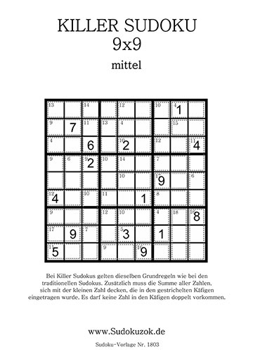 Killer Sudoku Vorlage kostenlos