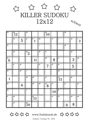 sehr schwer Killer Sudoku 12x12 kostenlos