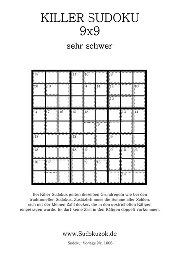 Killer Sudoku sehr schwer Vorlage