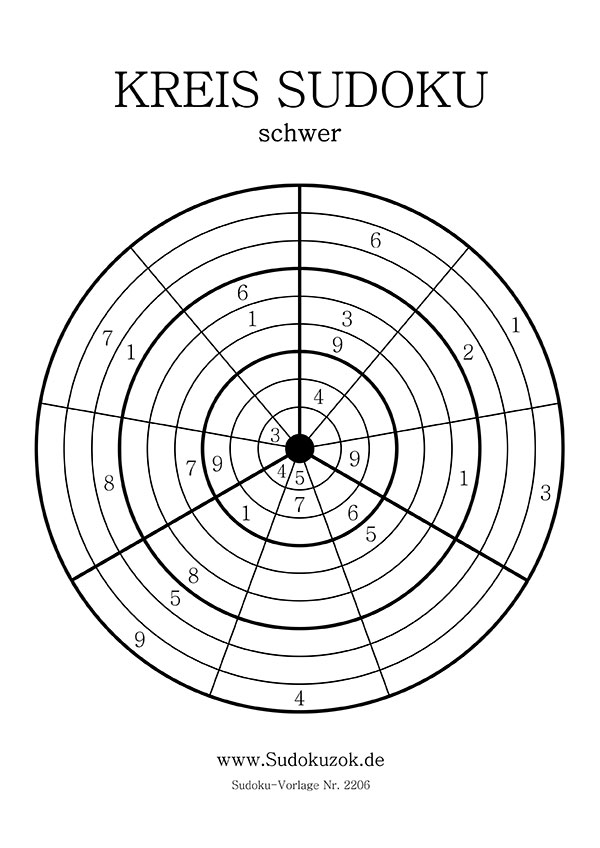 Kreis Sudoku schwer mit Lösung für Profis