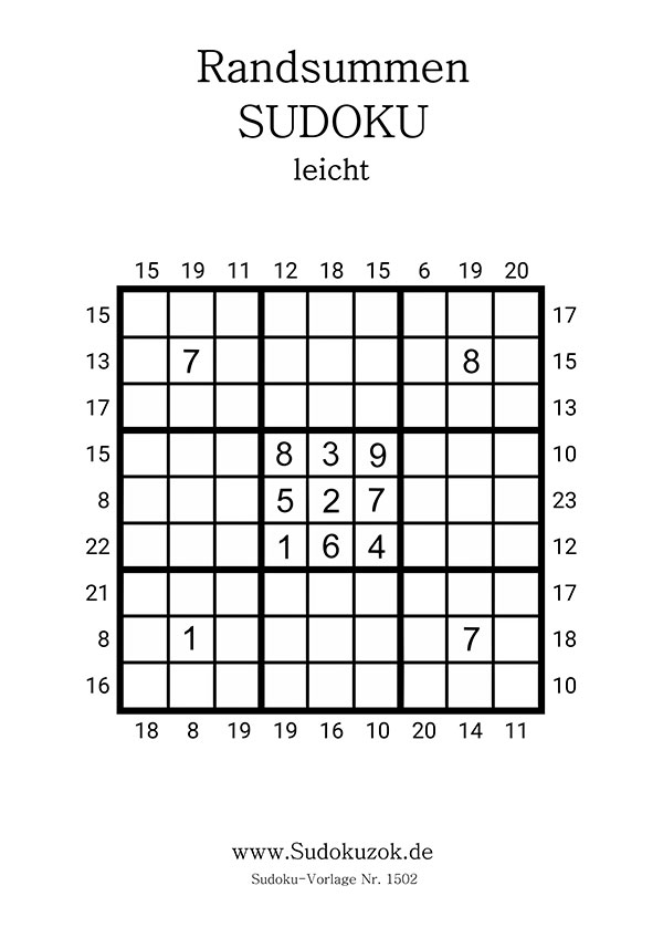 Randsummen Sudoku für Anfänger