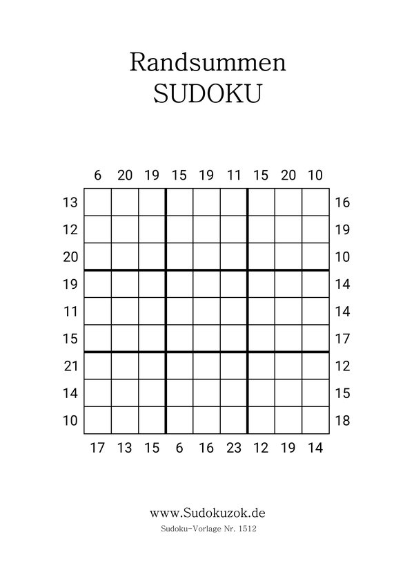 Randsummen Sudoku kostenlos ausdrucken mit Lösung