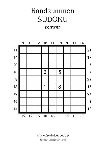 Randsummen Sudoku mit Lösung zum Drucken