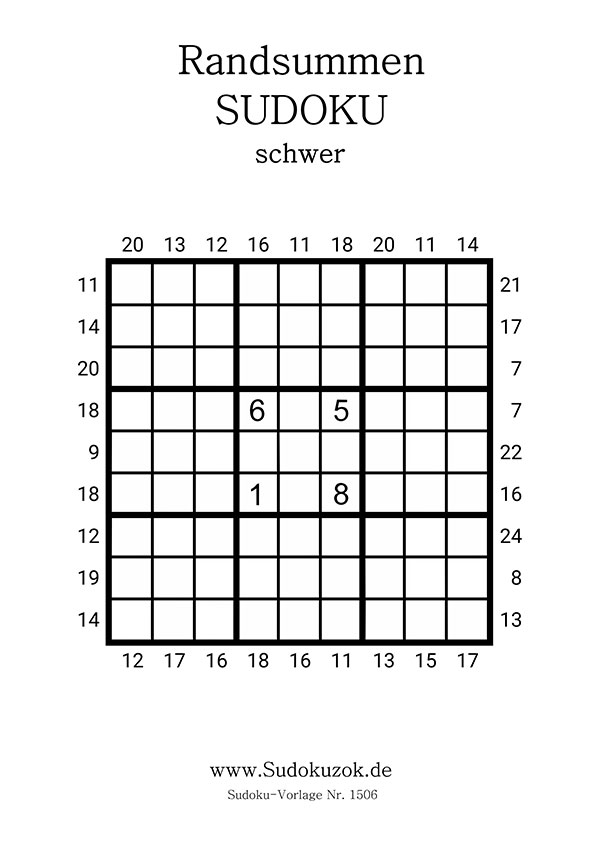 Randsummen Sudoku mit Lösung schwer