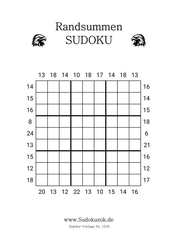 Randsummen Sudoku PDF Vorlage drucken