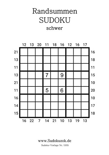 Randsummen Sudoku schwer zum Ausdrucken