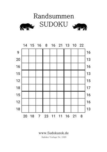 Randsummen Sudoku gratis Vorlage zum freien Download