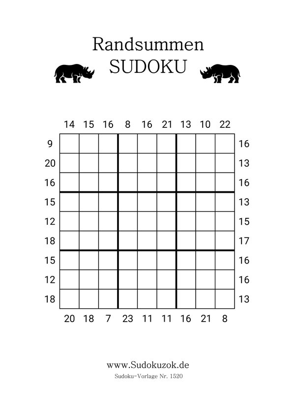Randsummen Sudoku Vorlage gratis downloaden