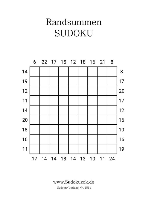 Randsummen Sudoku zum kostenlosen Ausdrucken