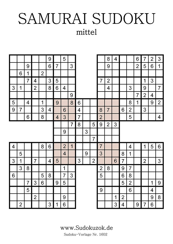 Samurai Sudoku zum Ausdrucken