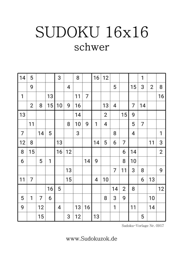 16x16 Sudoku schwer als PDF herunterladen