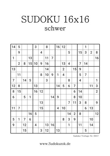 16x16 Sudoku schwer gratis download