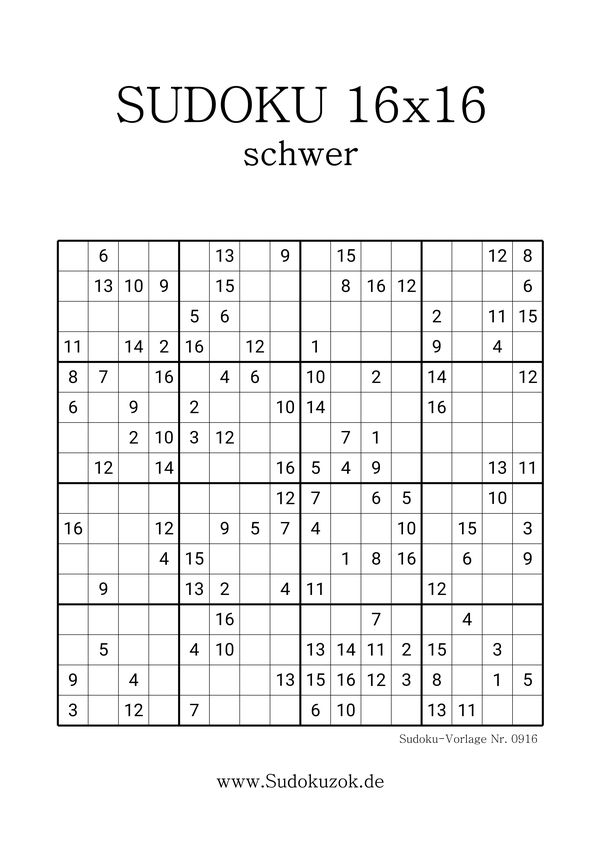 16x16 Sudoku schwer