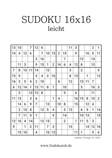 Sudoku 16x16 jetzt drucken als PDF